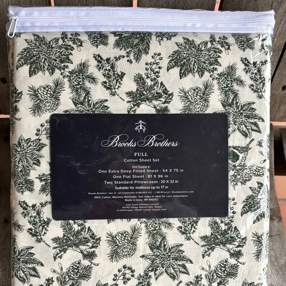 Brooks Brothers Holiday Christmas Cotton FULL Size Sheet Set - Picture 1 of 7